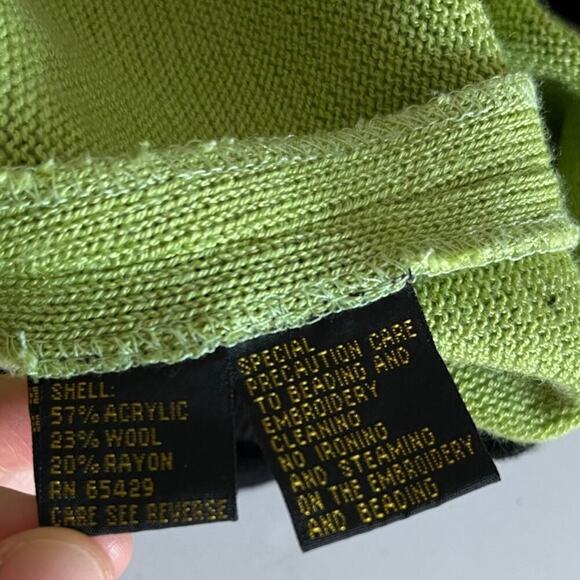 Donna Vinci Knits Vintage Church Dress Green Black Beaded Size 6 Modest Wool - Picture 11 of 12